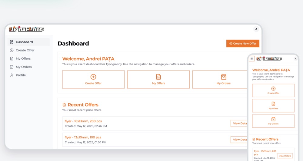 Managementul Comenzilor Tipografiei, mockup de proiect